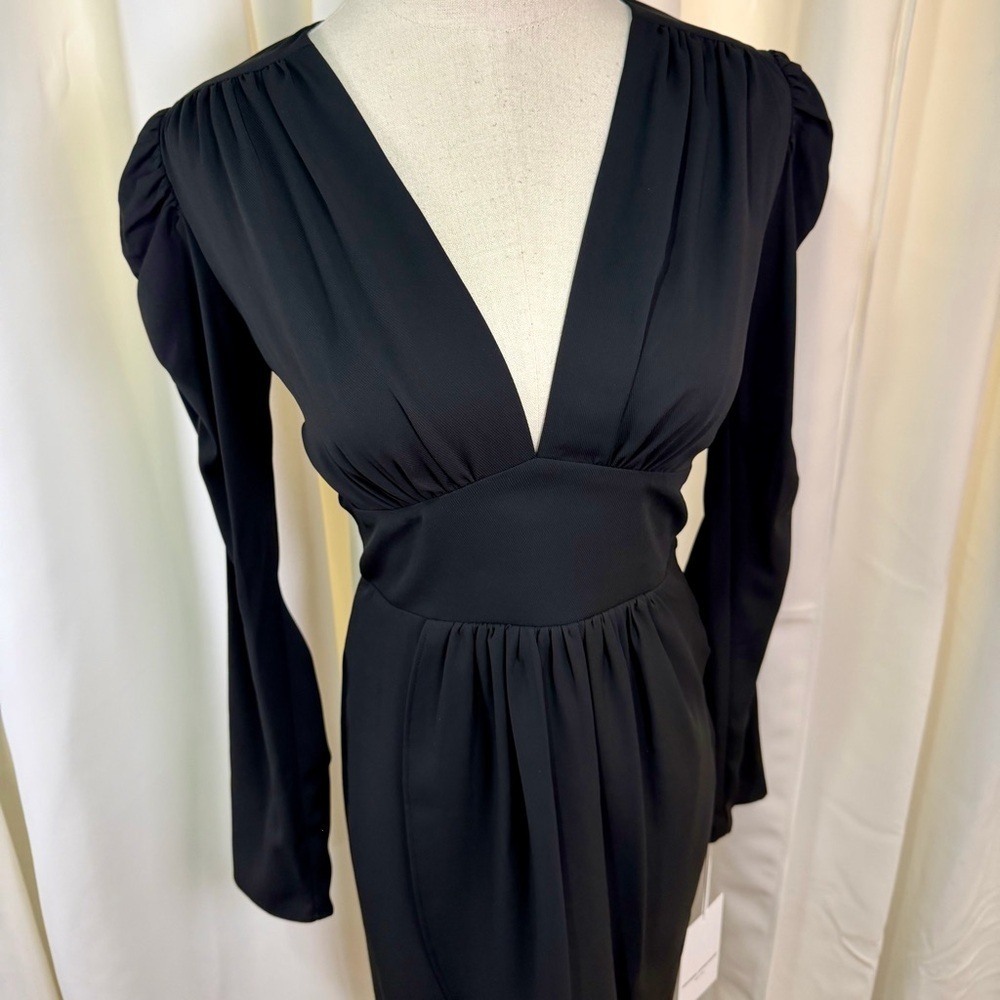 NWT Amanda Uprichard ‘Analeigh’ Shirred Black Faux-Wrap Mini Dress Size XS - Picture 4 of 13